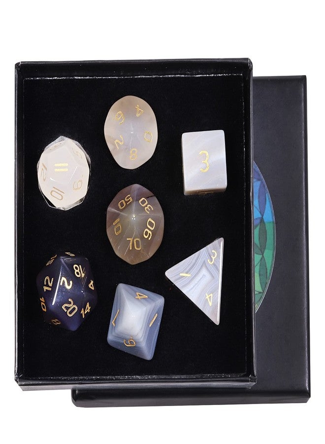 rockcloud Grey Agate Crystal DND Polyhedral Dice Set of 7, Healing Crystal Stone Hand-Made Dices with Dice Box for RPG MTG Table Games Home Office Decor - Image 1
